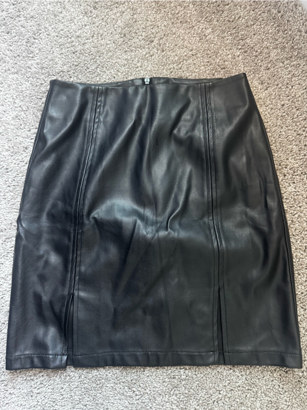 Sleek Black Faux Leather Mini Skirt with slits